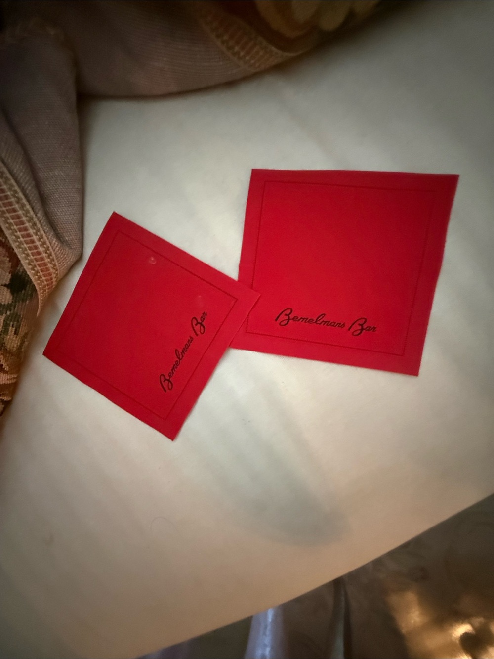 Carliyle Hotel red cocktail napkins
